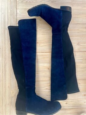 Stuart Weitzman Blue Suede Over the Knee Stretch Boots Size 8.5
